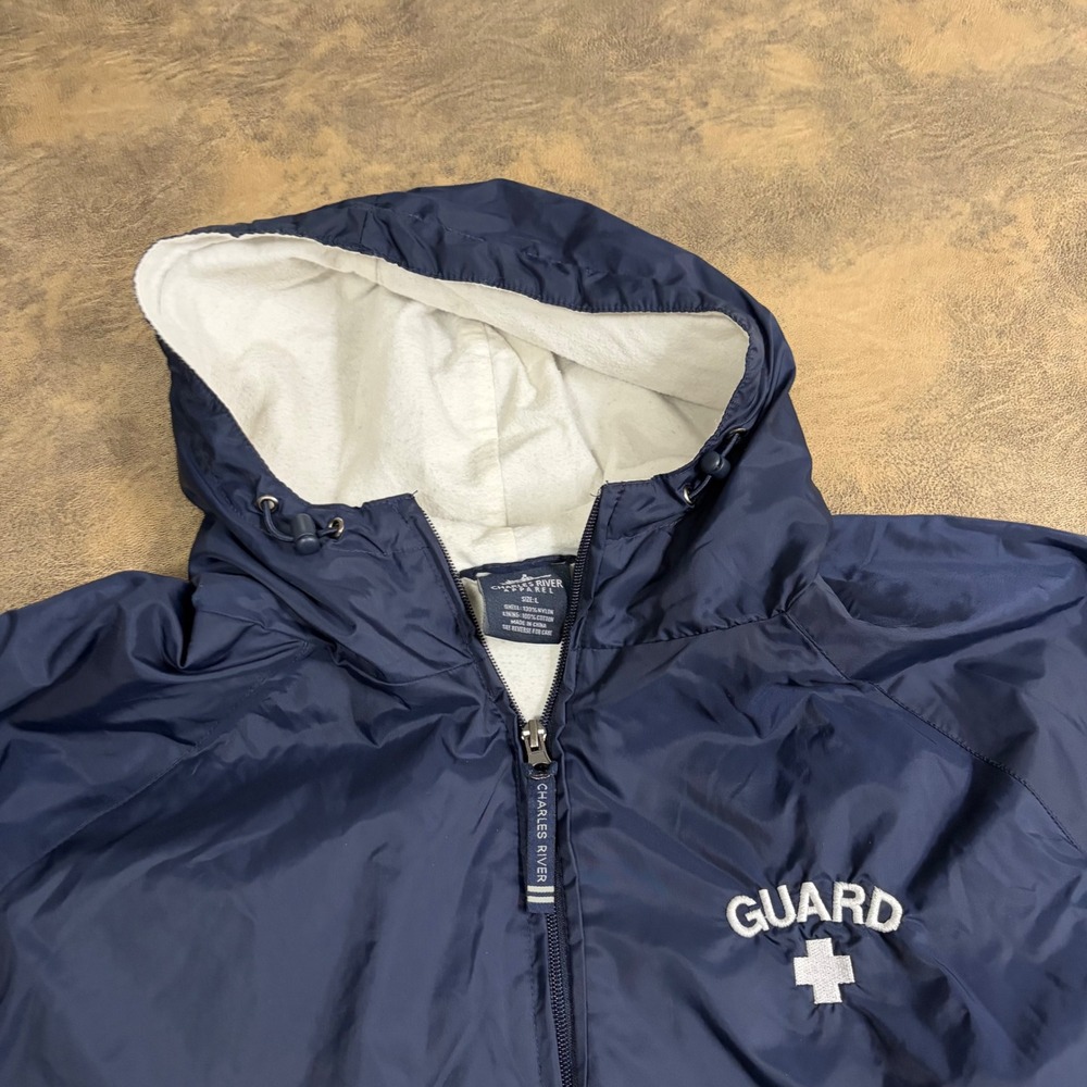 Charles River Anorak Windbreaker Jacket Mens L Navy Blue Lifeguard Embroidered